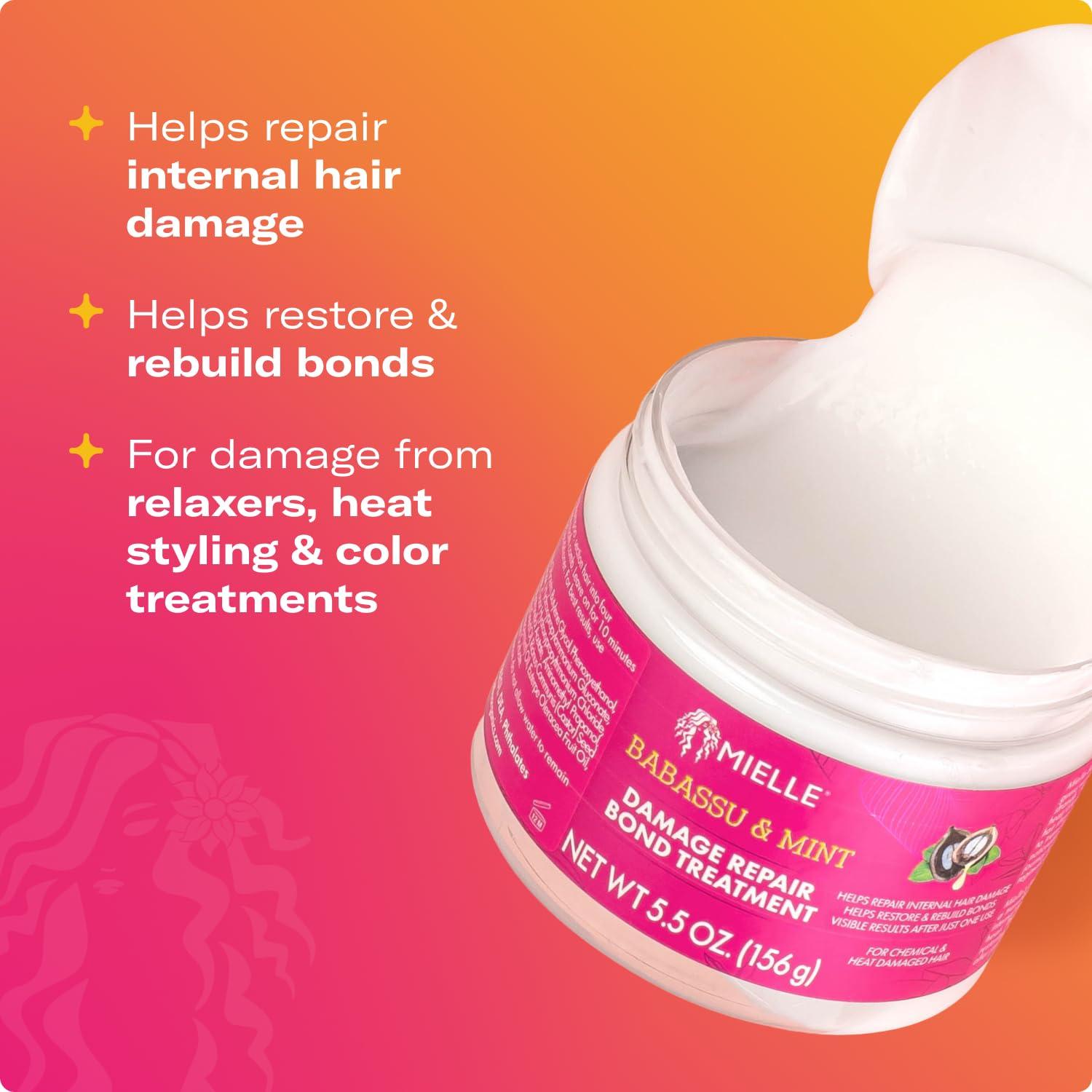 imageMielle Full Babassu Mint Damage Repair Routine Shampoo Deep Conditioner LeaveIn Bond Treatment Curl Cream 5 Products