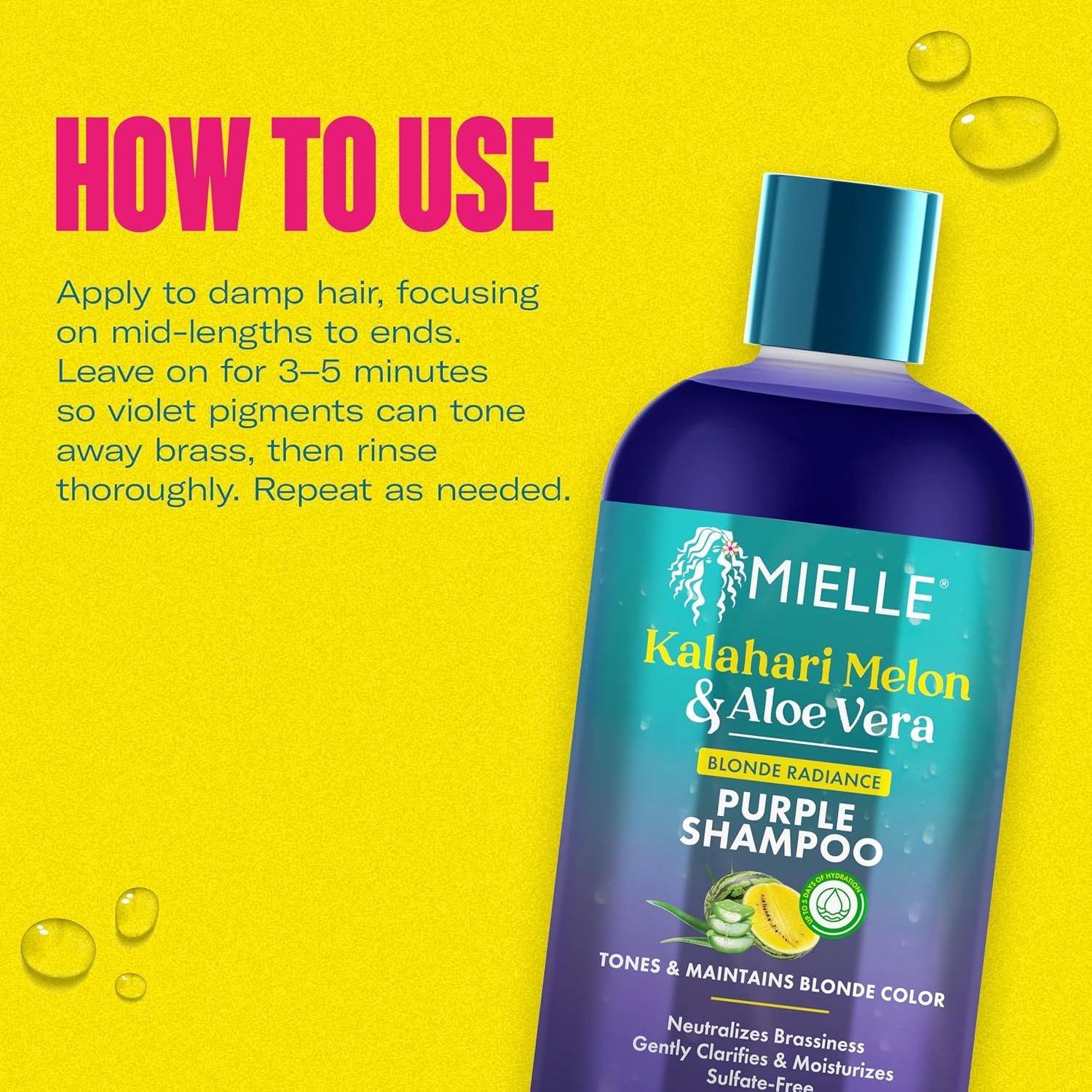 imageMielle Kalahari Melon amp Aloe Vera Purple Shampoo Blonde Radiance Toning Shampoo for Brassy Hair SulfateFree Moisturizing Cleanser for Blonde amp Textured Hair 12 Ounce