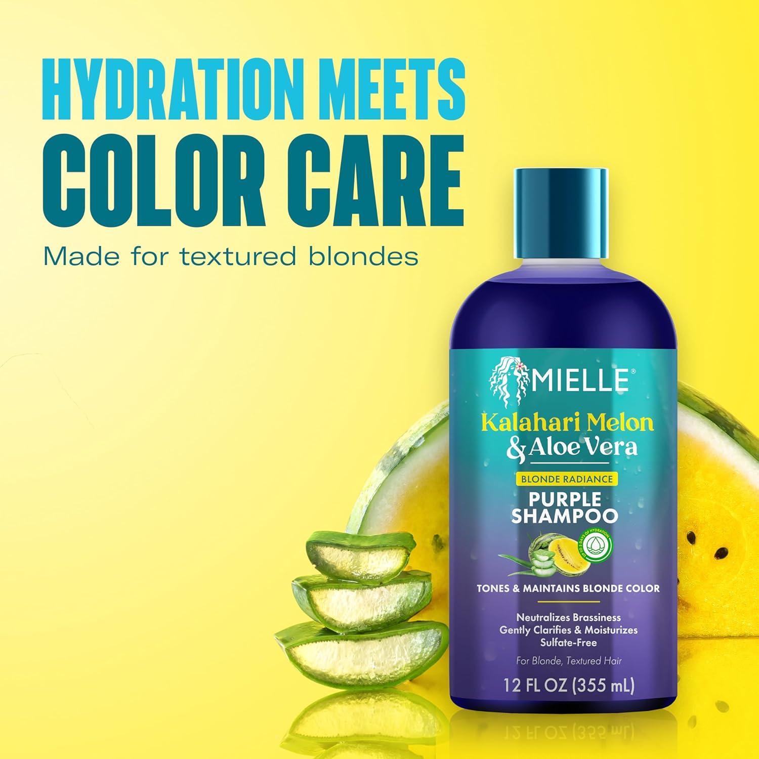 imageMielle Kalahari Melon amp Aloe Vera Purple Shampoo Blonde Radiance Toning Shampoo for Brassy Hair SulfateFree Moisturizing Cleanser for Blonde amp Textured Hair 12 Ounce