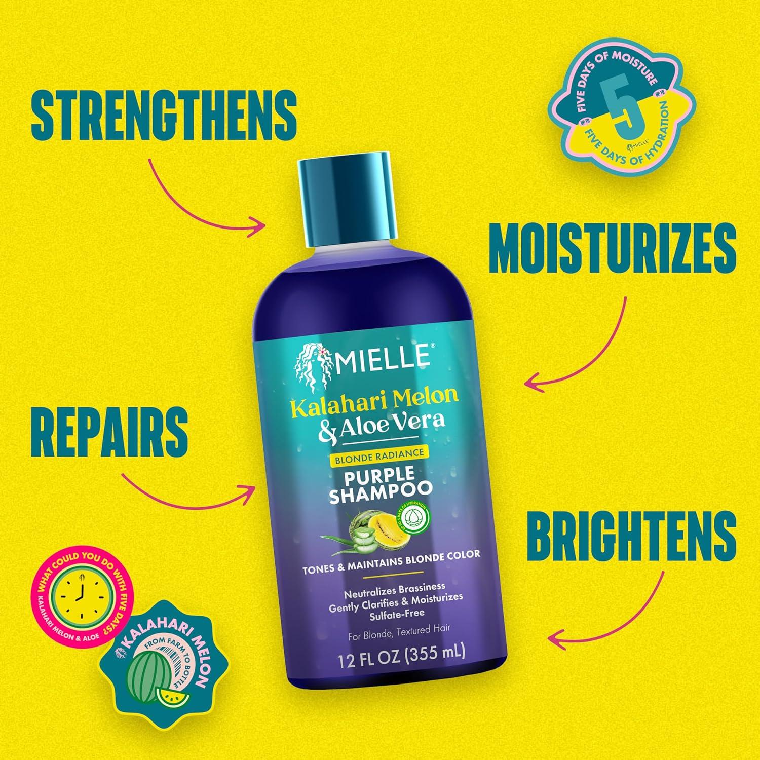 imageMielle Kalahari Melon amp Aloe Vera Purple Shampoo Blonde Radiance Toning Shampoo for Brassy Hair SulfateFree Moisturizing Cleanser for Blonde amp Textured Hair 12 Ounce