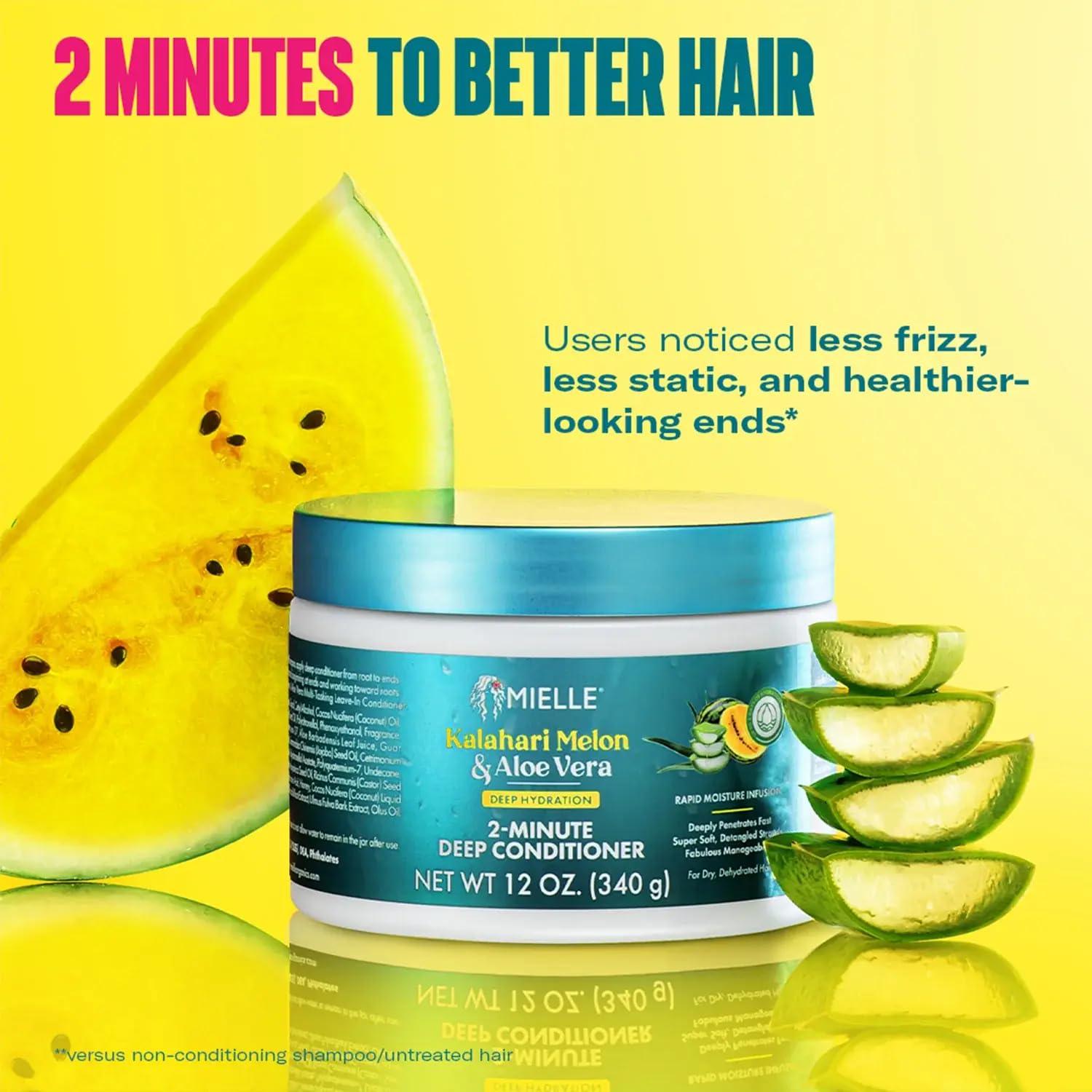 imageMielle Organics 2Minute Deep Conditioner Kalahari Melon amp Aloe Vera Moisturizing Hair Conditioner for Dry Curly and Textured Hair Softening Detangling amp FastActing Deep Conditioning 12 Ounce