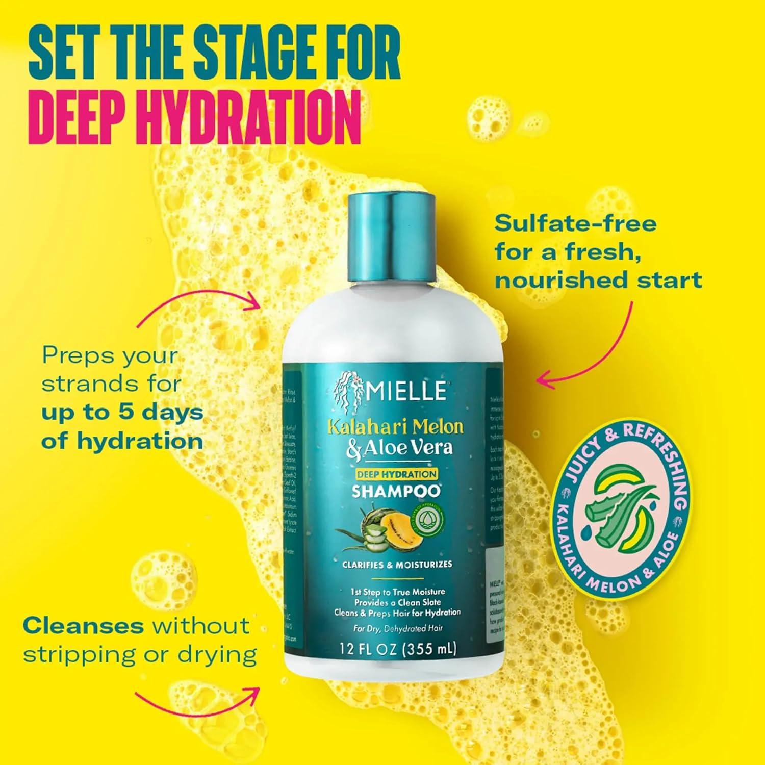 imageMielle Organics Kalahari Melon amp Aloe Vera Deep Hydration Shampoo amp 2Minute Deep Conditioner Bundle For Dry Curly and Textured Hair