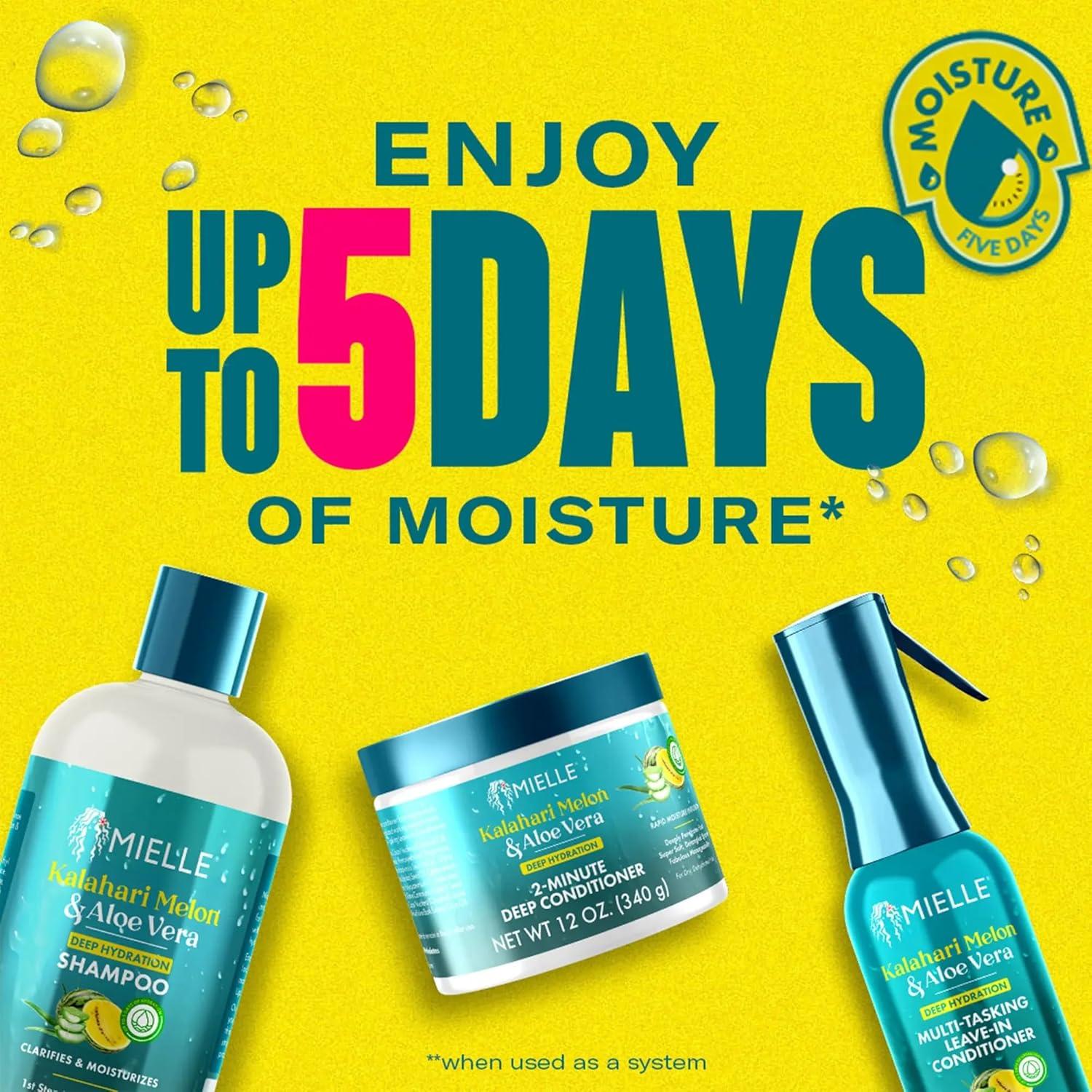 imageMielle Organics Kalahari Melon amp Aloe Vera Deep Hydration Shampoo amp 2Minute Deep Conditioner Bundle For Dry Curly and Textured Hair