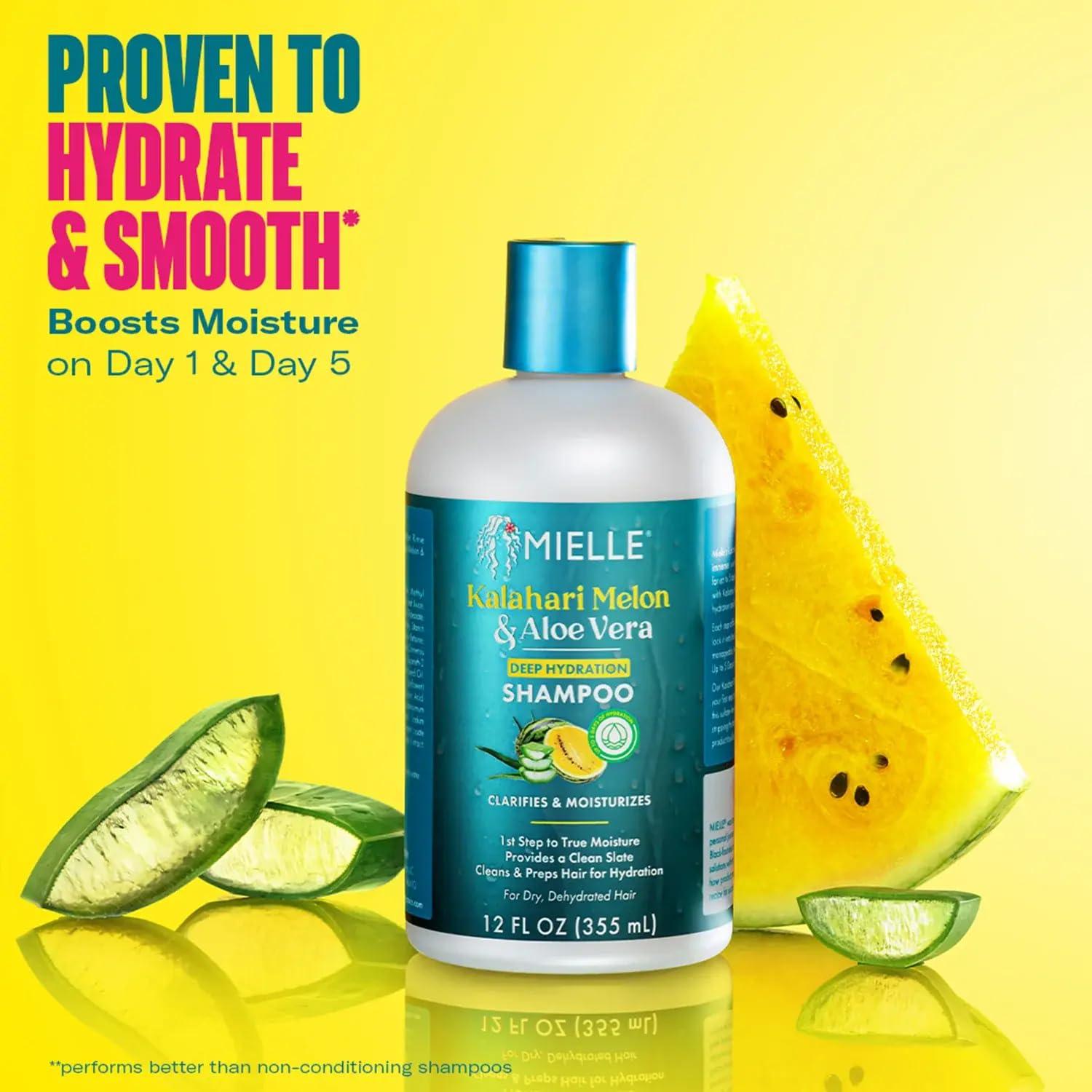 imageMielle Organics Kalahari Melon amp Aloe Vera Deep Hydration Shampoo amp MultiTasking LeaveIn Conditioner Bundle For Dry Curly and Textured Hair