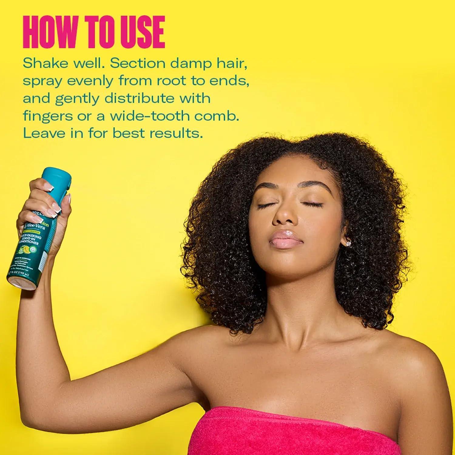 imageMielle Organics Kalahari Melon amp Aloe Vera MultiTasking Leave In Conditioner Spray 3in1 Hair Detangler Spray Curl Refresher amp Moisturizer for Dry Curly amp Textured Hair 67 Ounce