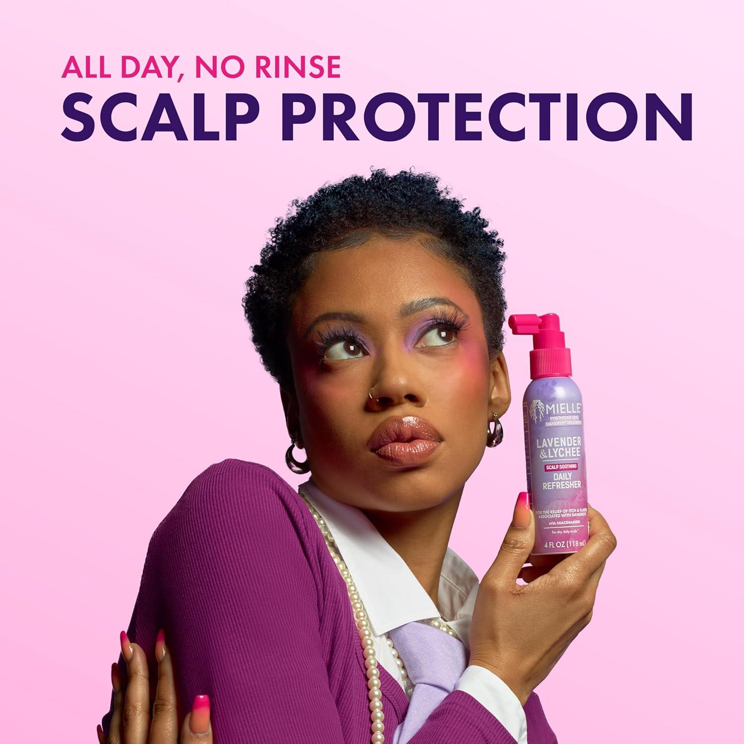 imageMielle Organics Lavender amp Lychee Daily Scalp Refresher Pyrithione Zinc Dandruff Treatment Spray Relieves Itch amp Flakes No Rinse Scalp Moisturizer with Niacinamide For Dry Itchy Scalp 4 fl oz