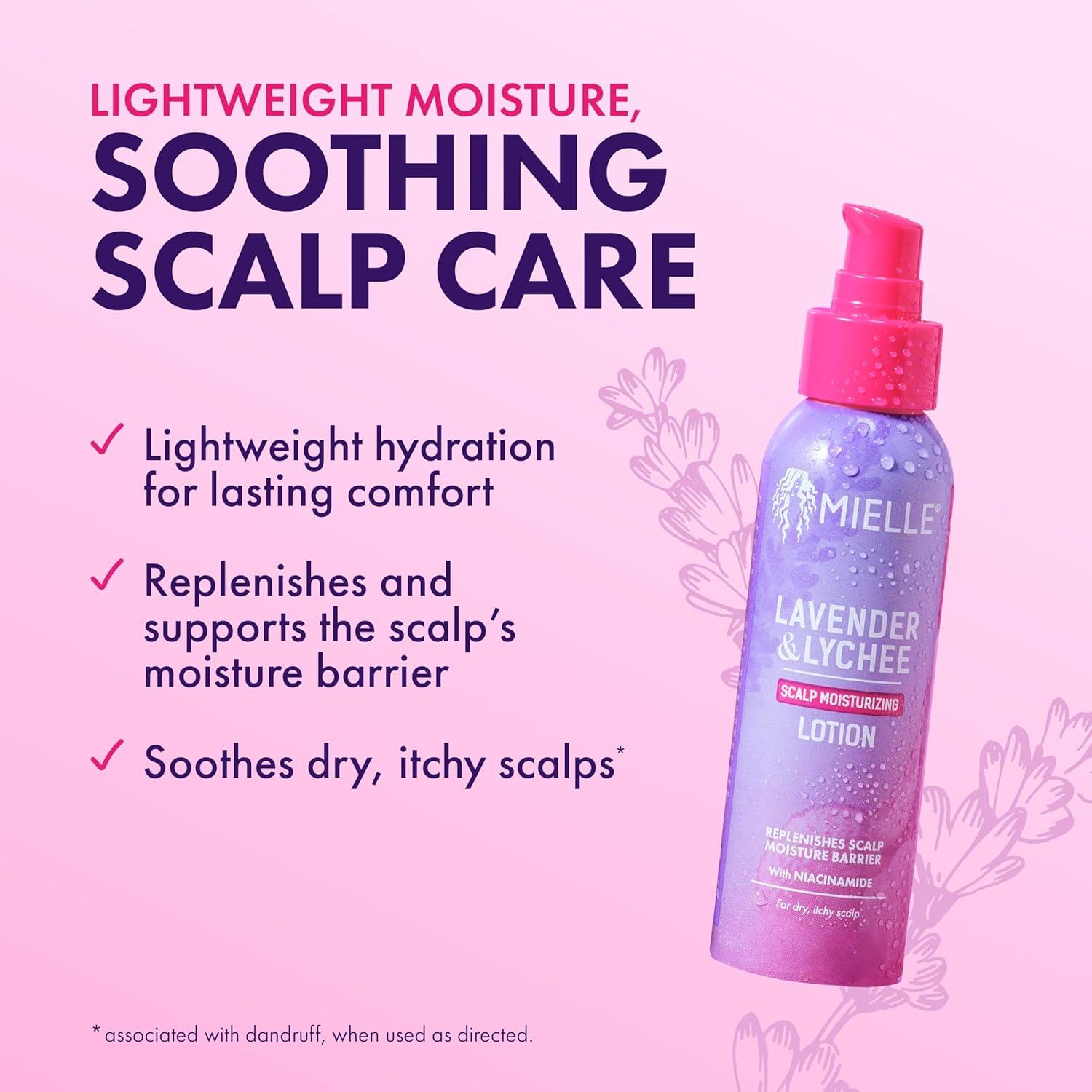 imageMielle Organics Lavender amp Lychee Scalp Moisturizing Lotion LeaveIn Treatment for Dry Itchy Scalp Lightweight Scalp Moisturizer with Niacinamide Aloe Menthol Protective Styles 4 fl oz