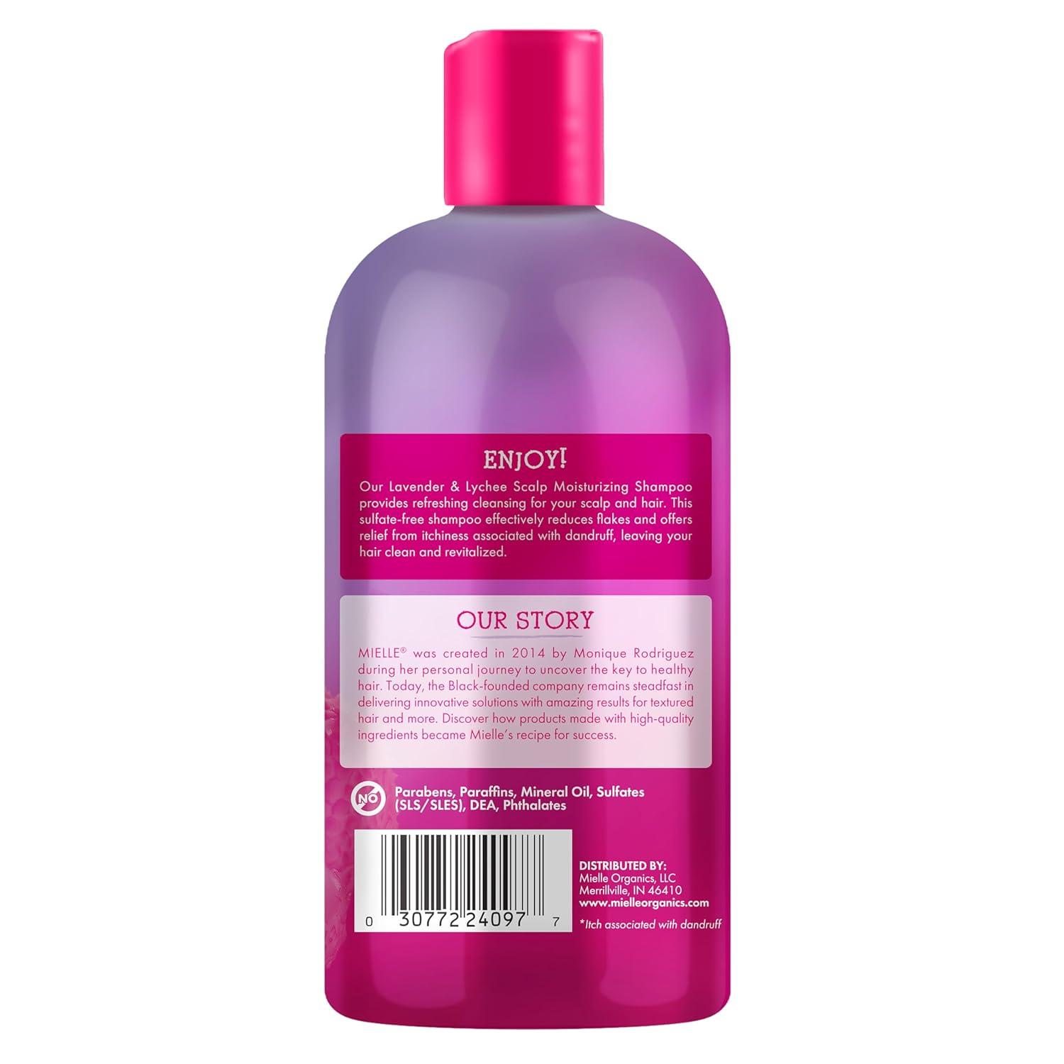 imageMielle Organics Lavender amp Lychee Scalp Moisturizing Shampoo with 1 Pyrithione Zinc AntiDandruff Shampoo for Flake amp Itch Relief SulfateFree 12 fl oz