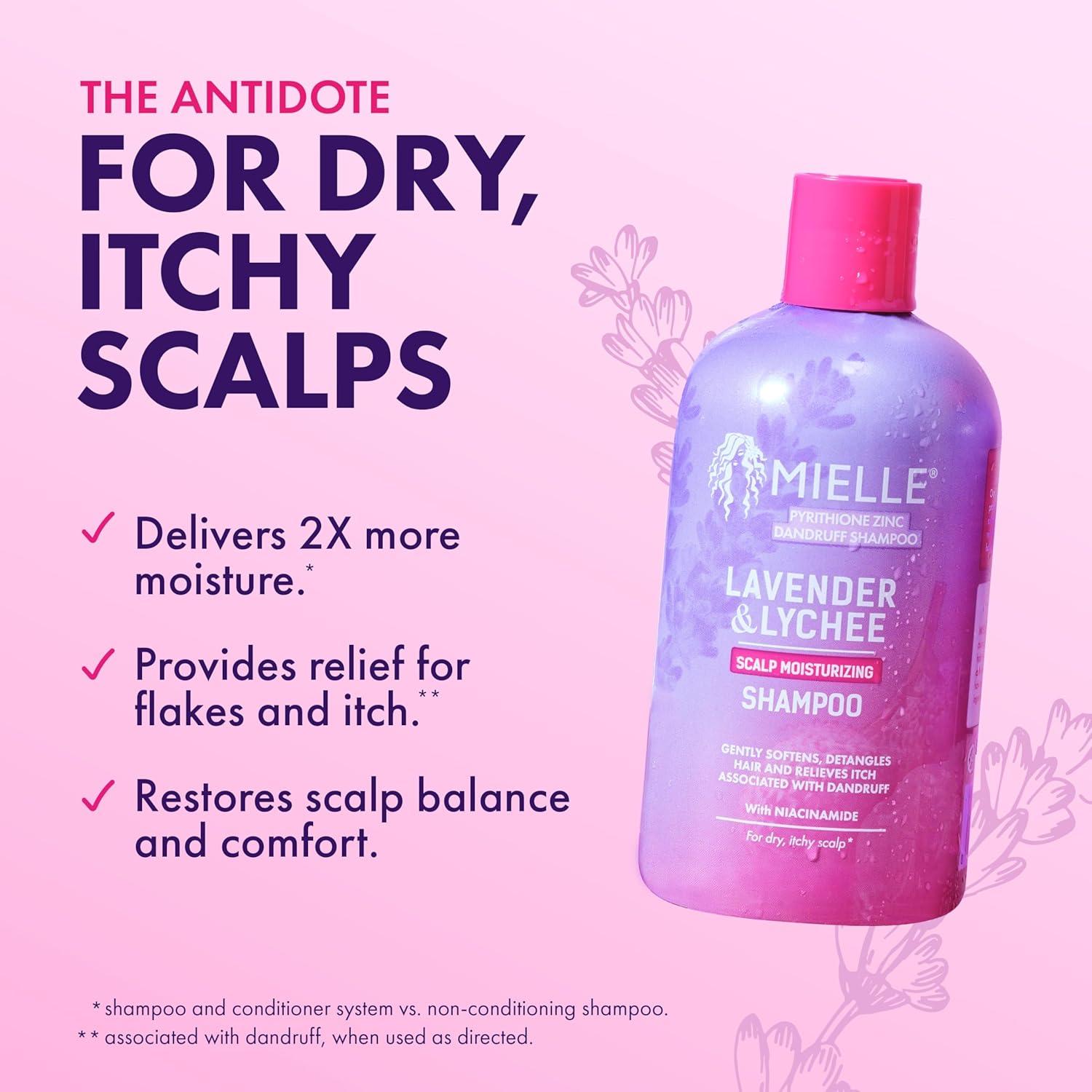 imageMielle Organics Lavender amp Lychee Scalp Moisturizing Shampoo with 1 Pyrithione Zinc AntiDandruff Shampoo for Flake amp Itch Relief SulfateFree 12 fl oz