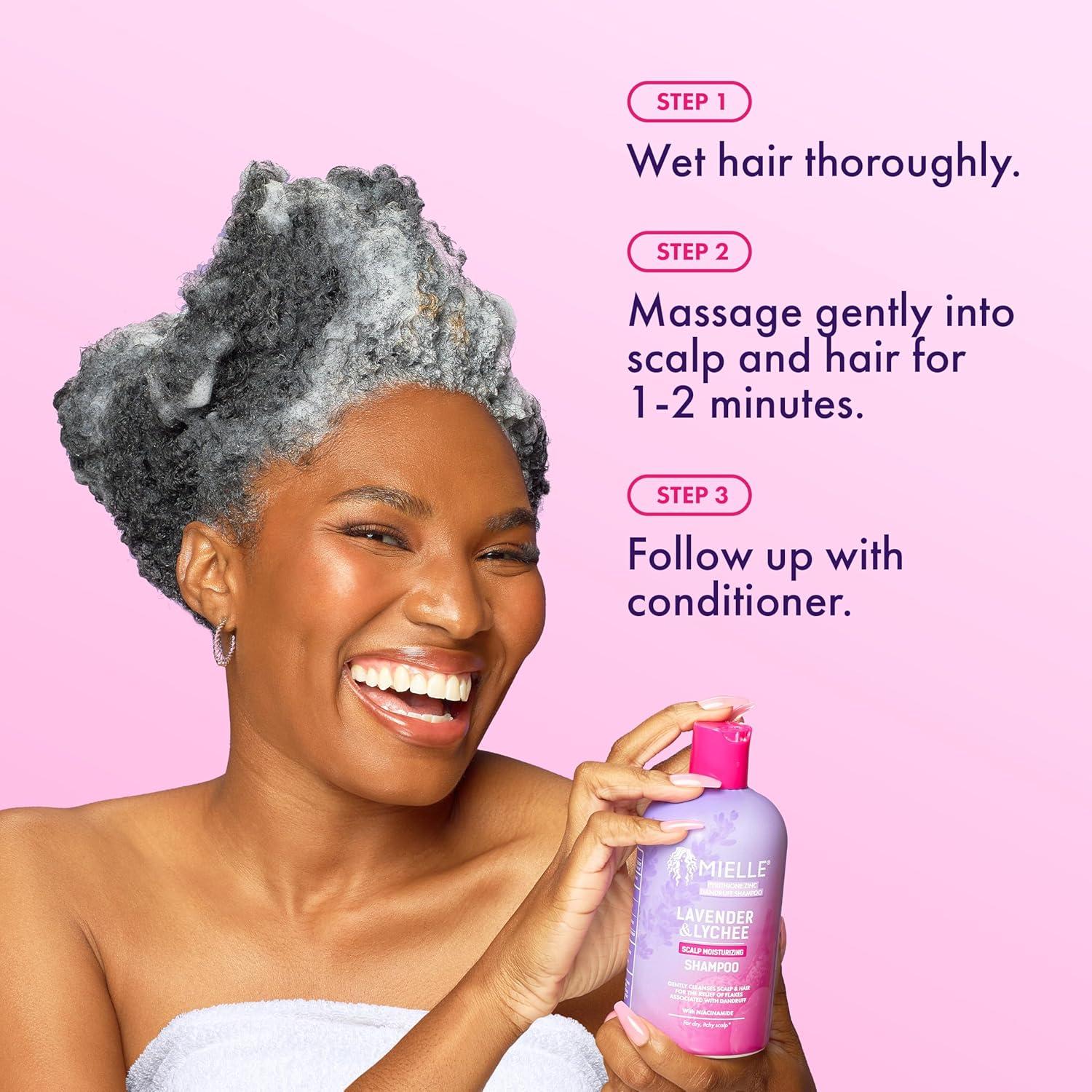 imageMielle Organics Lavender amp Lychee Scalp Moisturizing Shampoo with 1 Pyrithione Zinc AntiDandruff Shampoo for Flake amp Itch Relief SulfateFree 12 fl oz