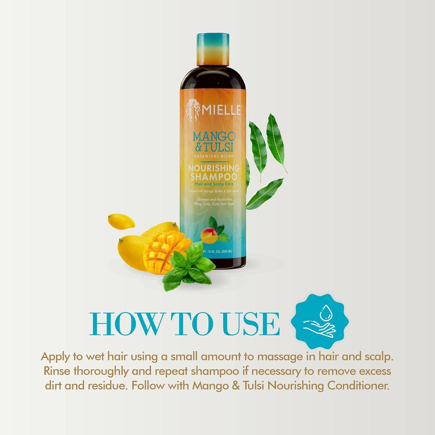 imageMielle Organics Mango amp Tulsi Nourishing Hair Shampoo Moisturizing Shampoo for Curly Hair Gently Cleanses amp Remove Scalp Impurities Nourishes Strengthens amp Balances Moisture 6 Fl OzMango