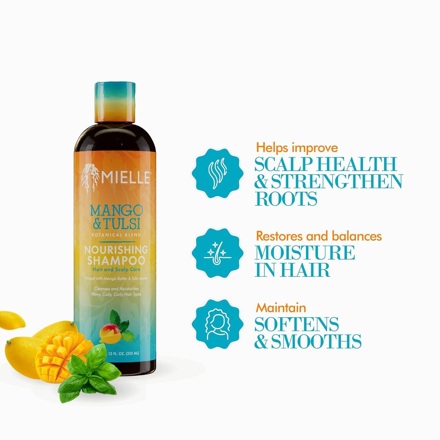 imageMielle Organics Mango amp Tulsi Nourishing Hair Shampoo Moisturizing Shampoo for Curly Hair Gently Cleanses amp Remove Scalp Impurities Nourishes Strengthens amp Balances Moisture 6 Fl OzMango