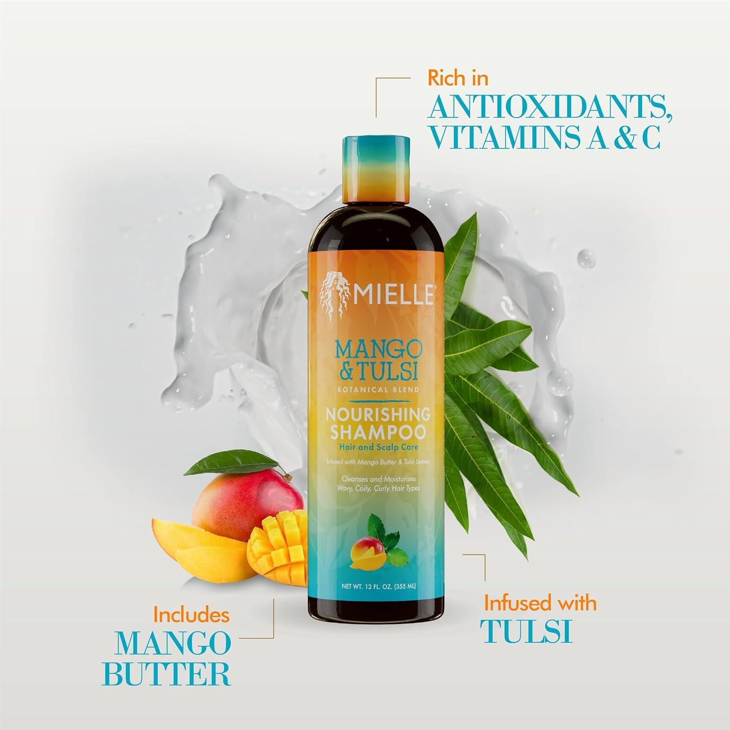 imageMielle Organics Mango amp Tulsi Nourishing Hair Shampoo Moisturizing Shampoo for Curly Hair Gently Cleanses amp Remove Scalp Impurities Nourishes Strengthens amp Balances Moisture 6 Fl OzMango