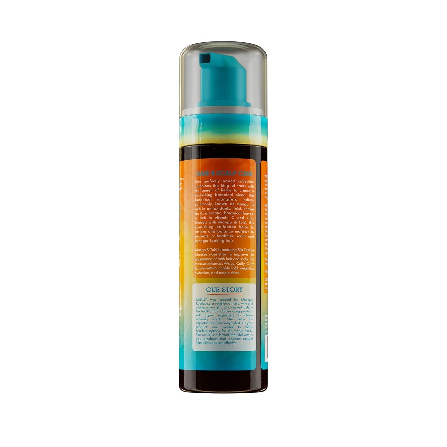 imageMielle Organics Mango amp Tulsi Nourishing Silk Texture Hair Mousse Weightless Foam amp Styling Mousse for Curly Hair Care Conditions Hydrates and Adds Shine 75 Fl Oz