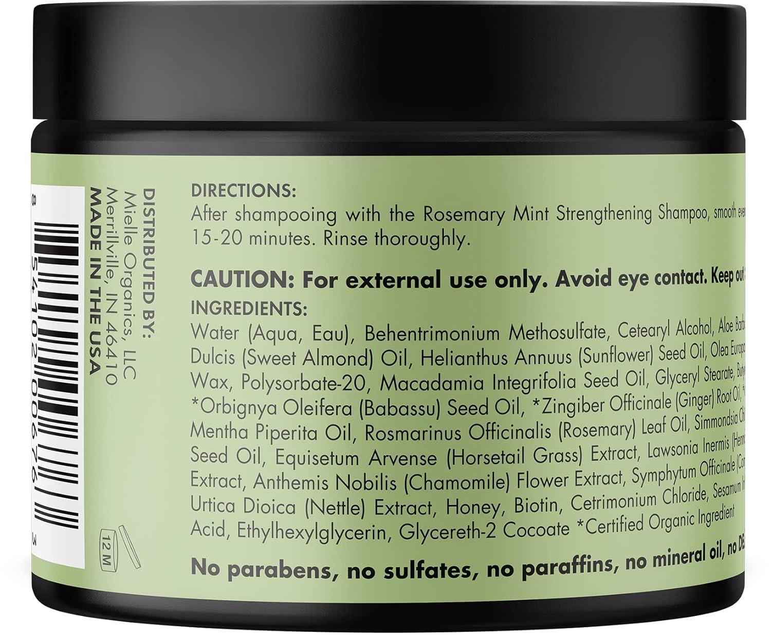 imageMielle Organics Rosemary Mint Strengthening Hair Mask Deep Conditioning Treatment Enriched with Biotin Honey amp Coconut Oil Helps Encourage Longer Healthier Strands 12 Ounce