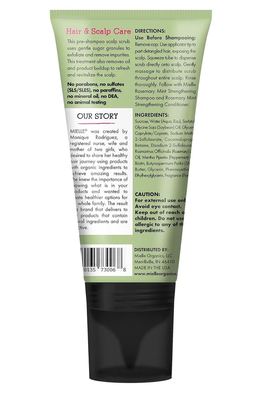 imageMielle Organics Rosemary amp Mint Sugar Exfoliating Scalp Scrub Gentle PreShampoo Dry Scalp Treatment for Oil amp Product Buildup Biotin Infused NonDrying Moisturizing Formula 6 Fl Oz