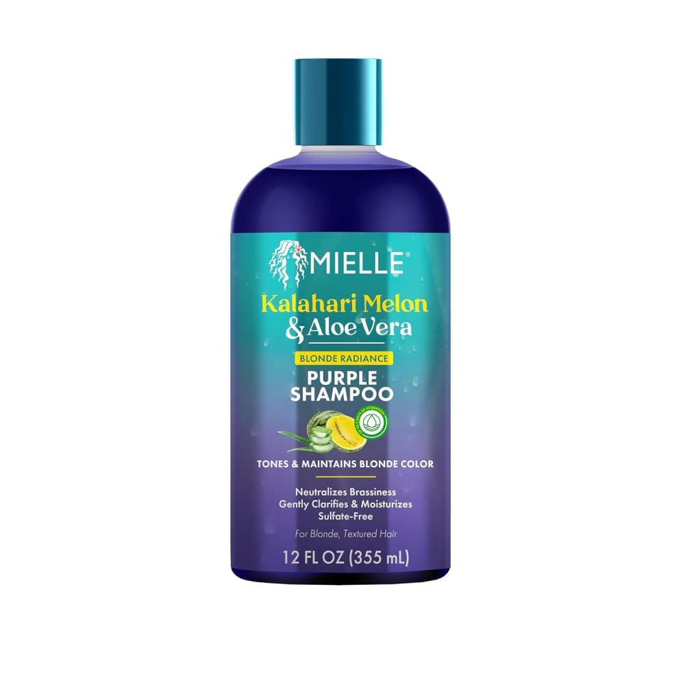 imageMielle Kalahari Melon amp Aloe Vera Purple Shampoo Blonde Radiance Toning Shampoo for Brassy Hair SulfateFree Moisturizing Cleanser for Blonde amp Textured Hair 12 Ounce