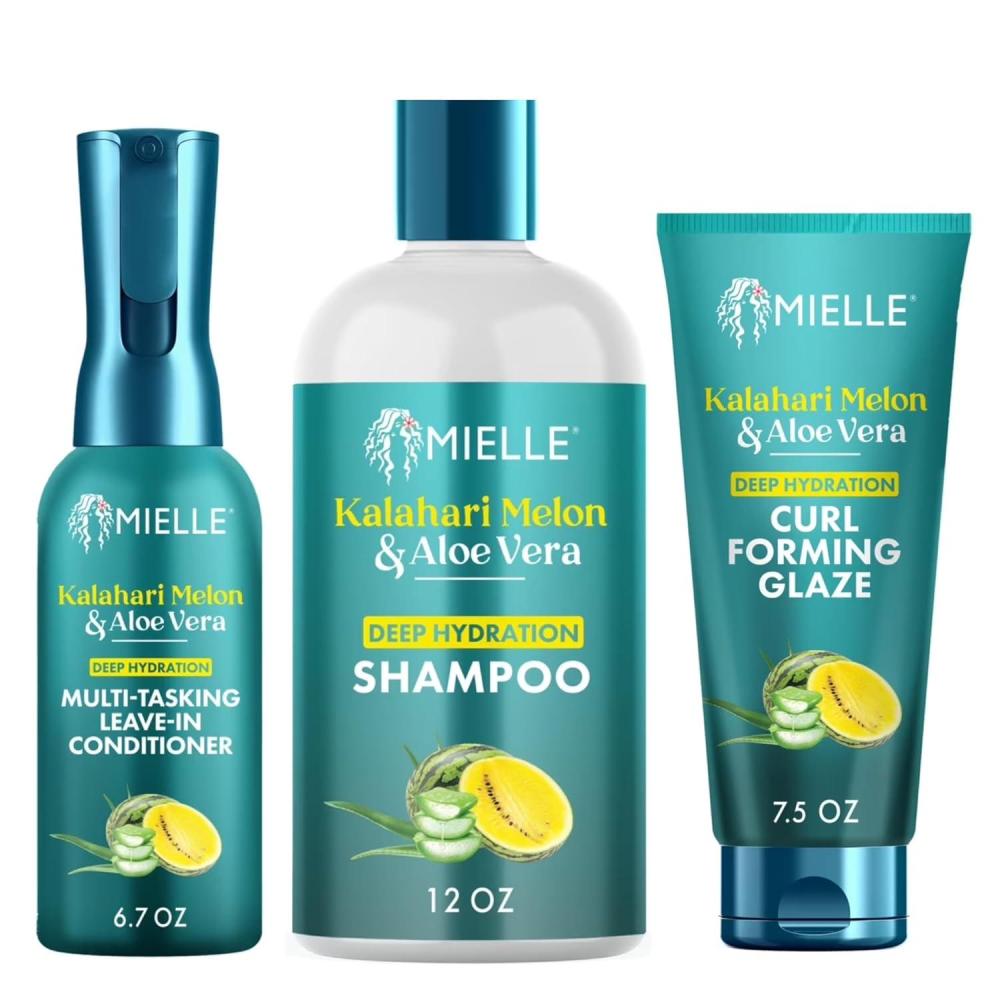 imageMielle Organics Kalahari Melon amp Aloe Vera Hydrating Shampoo LeaveIn Conditioner Spray Curl Forming Glaze Moisturizing Hair Care for Curls Dry and Textured Hair 3 Product Bundle
