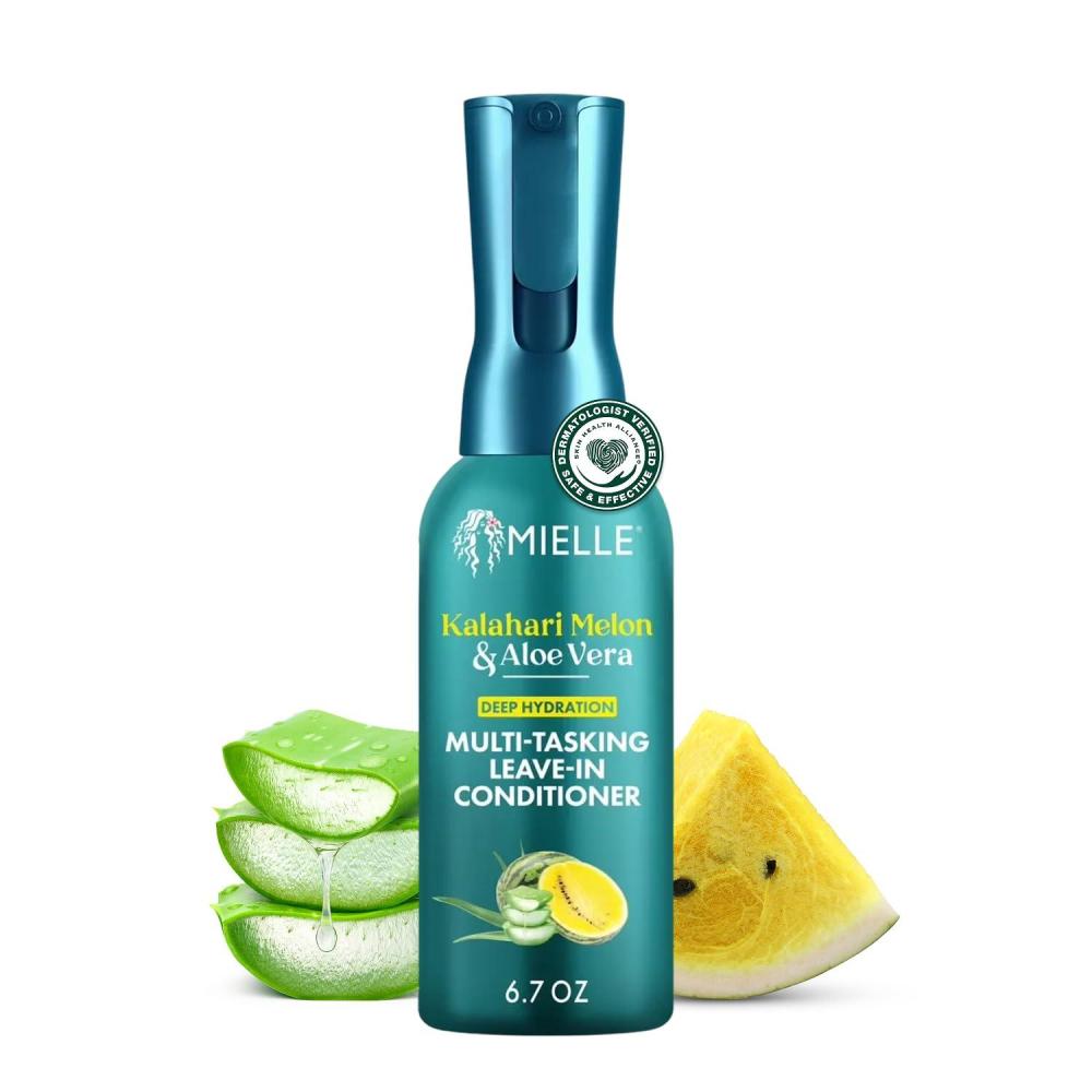 imageMielle Organics Kalahari Melon amp Aloe Vera MultiTasking Leave In Conditioner Spray 3in1 Hair Detangler Spray Curl Refresher amp Moisturizer for Dry Curly amp Textured Hair 67 Ounce