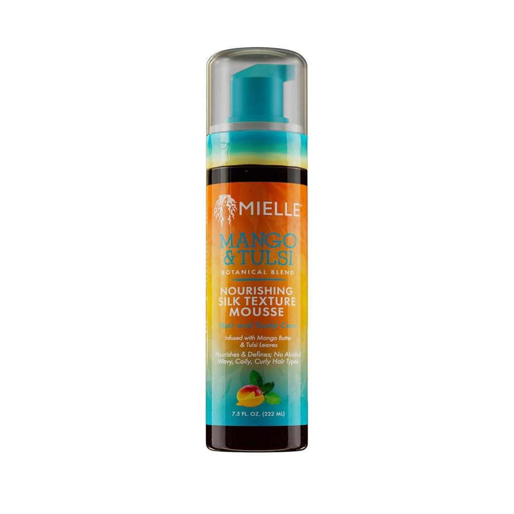 imageMielle Organics Mango amp Tulsi Nourishing Silk Texture Hair Mousse Weightless Foam amp Styling Mousse for Curly Hair Care Conditions Hydrates and Adds Shine 75 Fl Oz