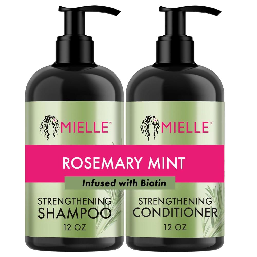 imageMielle Organics Rosemary Mint Strengthening Shampoo and Conditioner Infused with Biotin Cleanses and Helps Strengthen Weak and Brittle Hair 12 Ounces