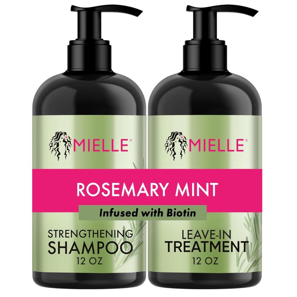 imageMielle Organics Rosemary Mint Strengthening Shampoo and LeaveIn Conditioner Infused with Biotin Cleanses and Helps Strengthen Weak and Brittle Hair 12 Ounces