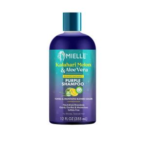 Mielle Kalahari Melon & Aloe Vera Purple Shampoo, Blonde Radiance Toning Shampoo for Brassy Hair, Sulfate-Free Moisturizing Cleanser for Blonde & Textured Hair, 12 Ounce
