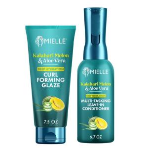 Mielle Organics Kalahari Melon & Aloe Vera 3-in-1 Leave In Conditioner Spray & Curl Forming Glaze – Moisturizer for Curls, Dry, and Textured Hair (2 Product Bundle)