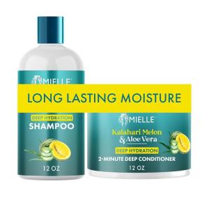 Mielle Organics Kalahari Melon & Aloe Vera Deep Hydration Shampoo & 2-Minute Deep Conditioner Bundle – For Dry, Curly, and Textured Hair