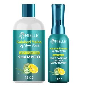 Mielle Organics Kalahari Melon & Aloe Vera Deep Hydration Shampoo & Multi-Tasking Leave-In Conditioner Bundle – For Dry, Curly, and Textured Hair