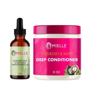 Mielle Organics Rosemary Mint Scalp & Hair Strengthening Oil and Babassu & Mint Deep Conditioner Bundle