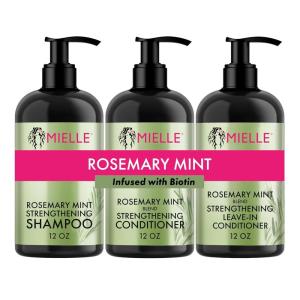 Mielle Wash Day Essentials Bundle – Rosemary Mint Shampoo, Conditioner, Leave-In Conditioner (3 Products)