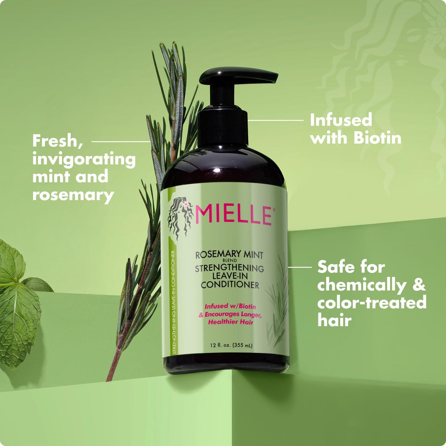 imageMielle Organics Rosemary Mint Strengthening Leave In Conditioner for Curly Hair Hydrating Hair Moisturizer Infused with Biotin to Soften Protect amp Boost Shine 12 Oz