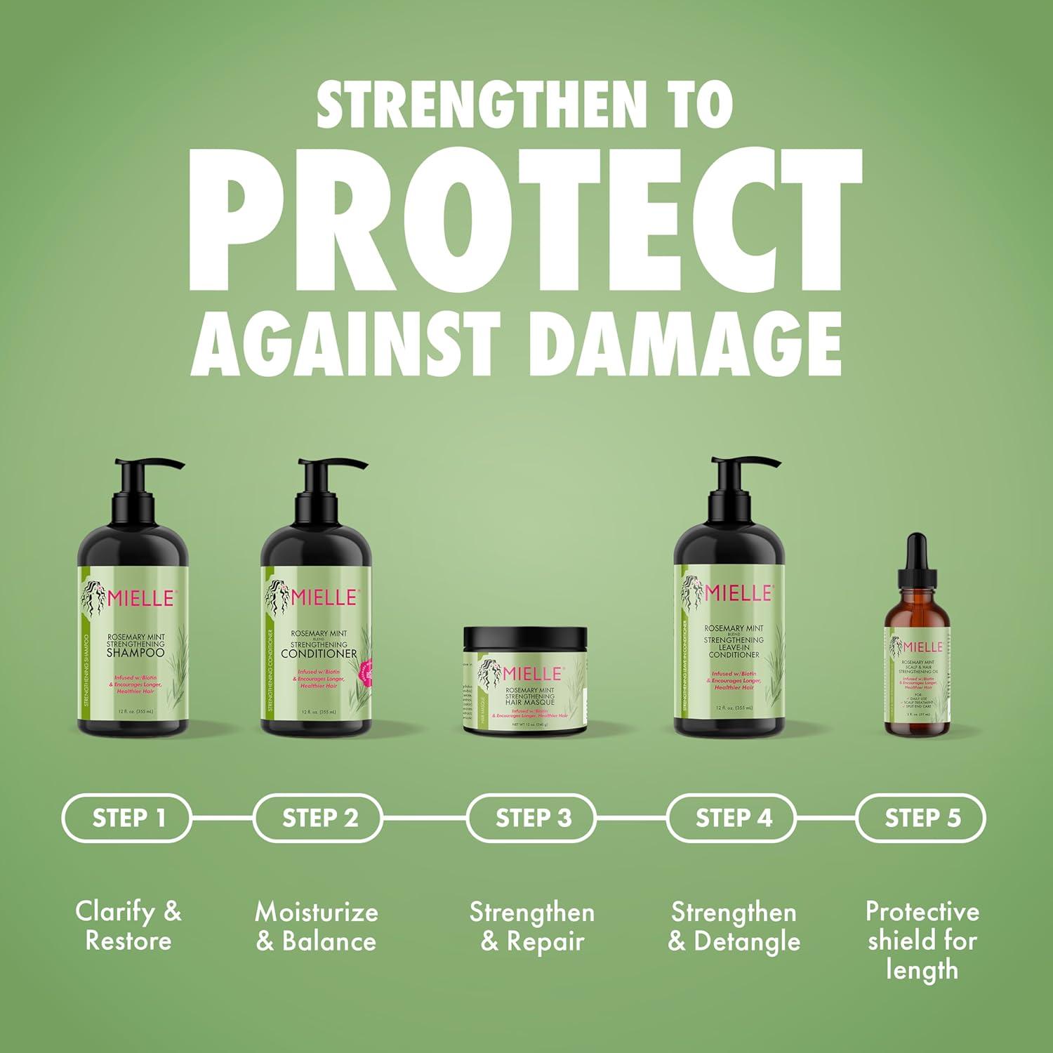 imageMielle Organics Rosemary Mint Strengthening Leave In Conditioner for Curly Hair Hydrating Hair Moisturizer Infused with Biotin to Soften Protect amp Boost Shine 12 Oz