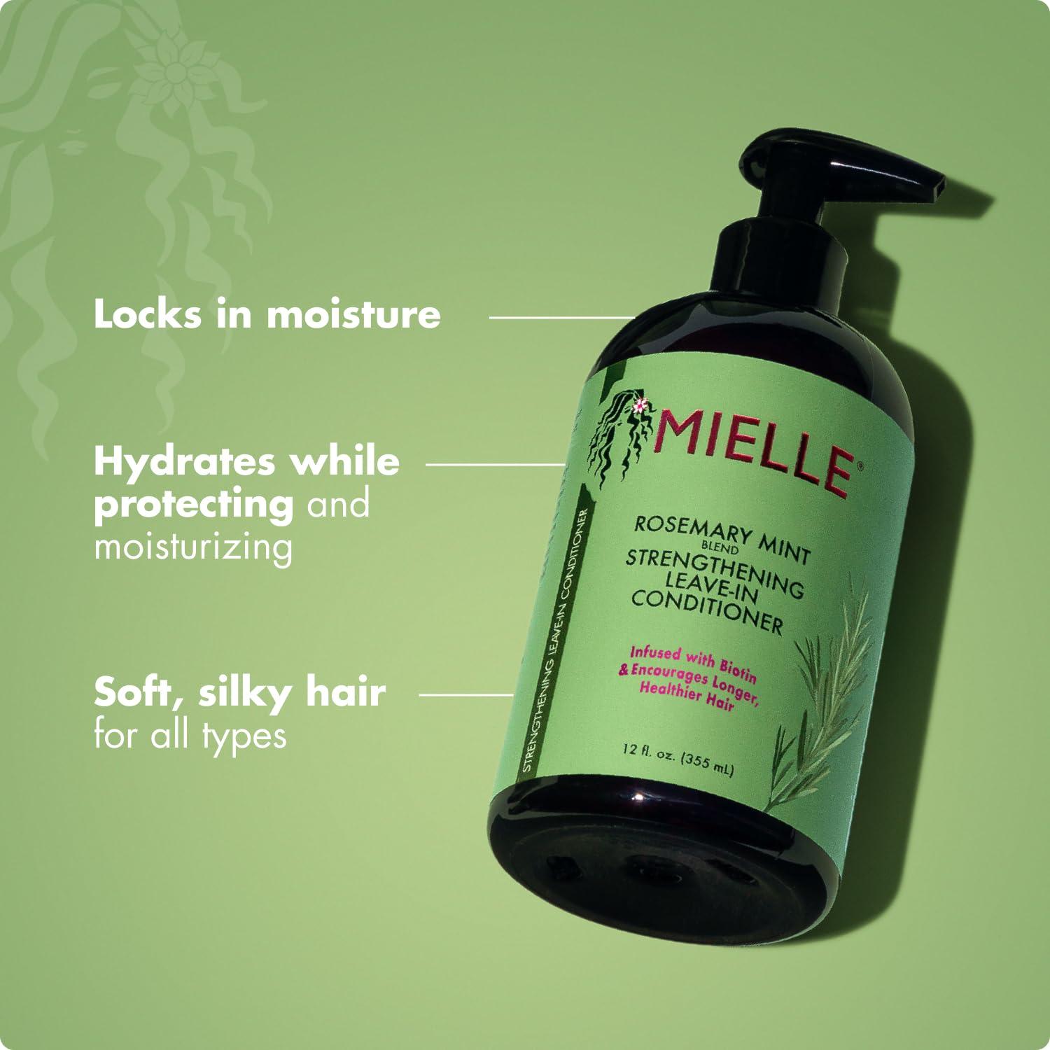 imageMielle Organics Rosemary Mint Strengthening Leave In Conditioner for Curly Hair Hydrating Hair Moisturizer Infused with Biotin to Soften Protect amp Boost Shine 12 Oz