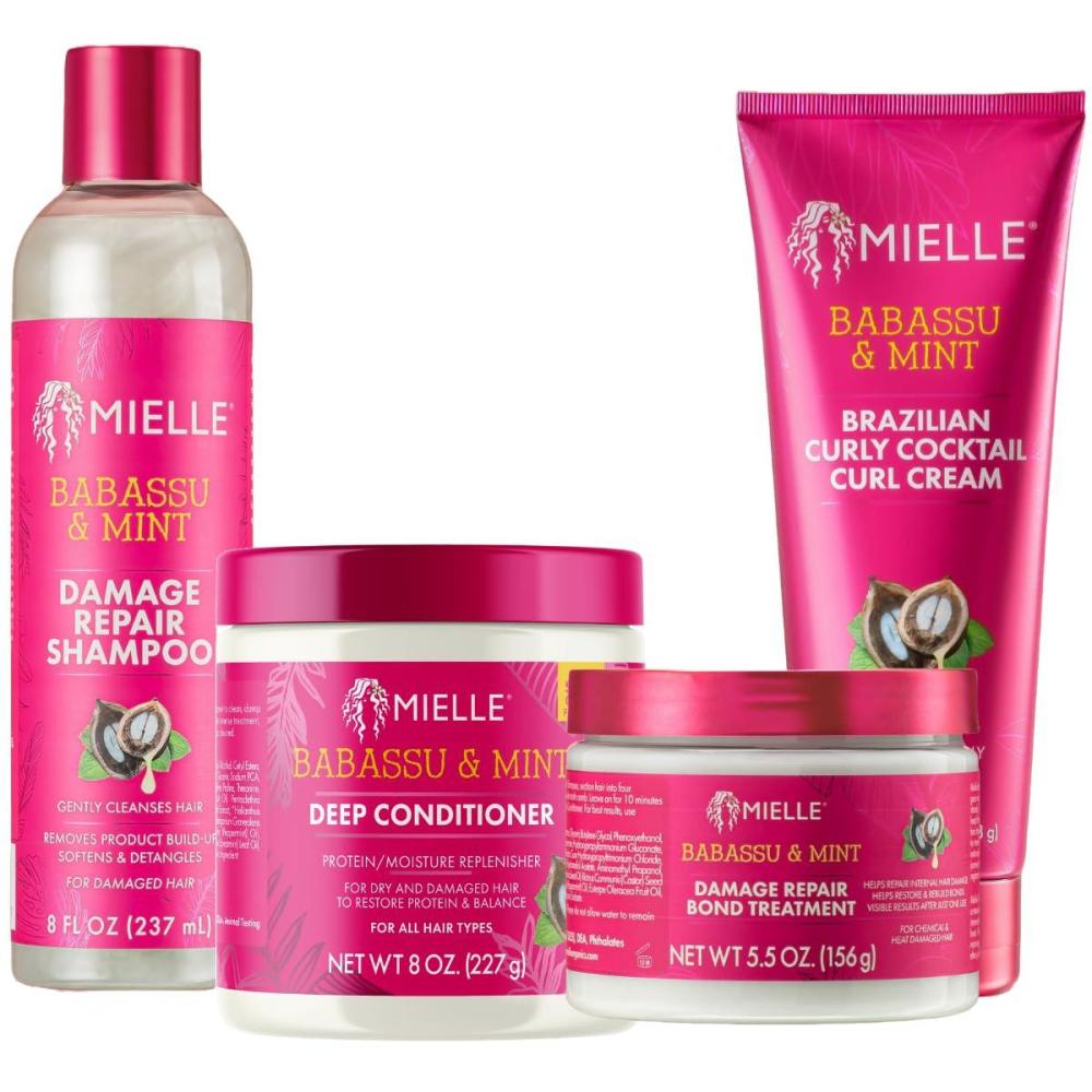imageBabassu Mint Damage Repair Bundle Shampoo Deep Conditioner Bond Treatment amp Curly Cocktail Cream 4 Products