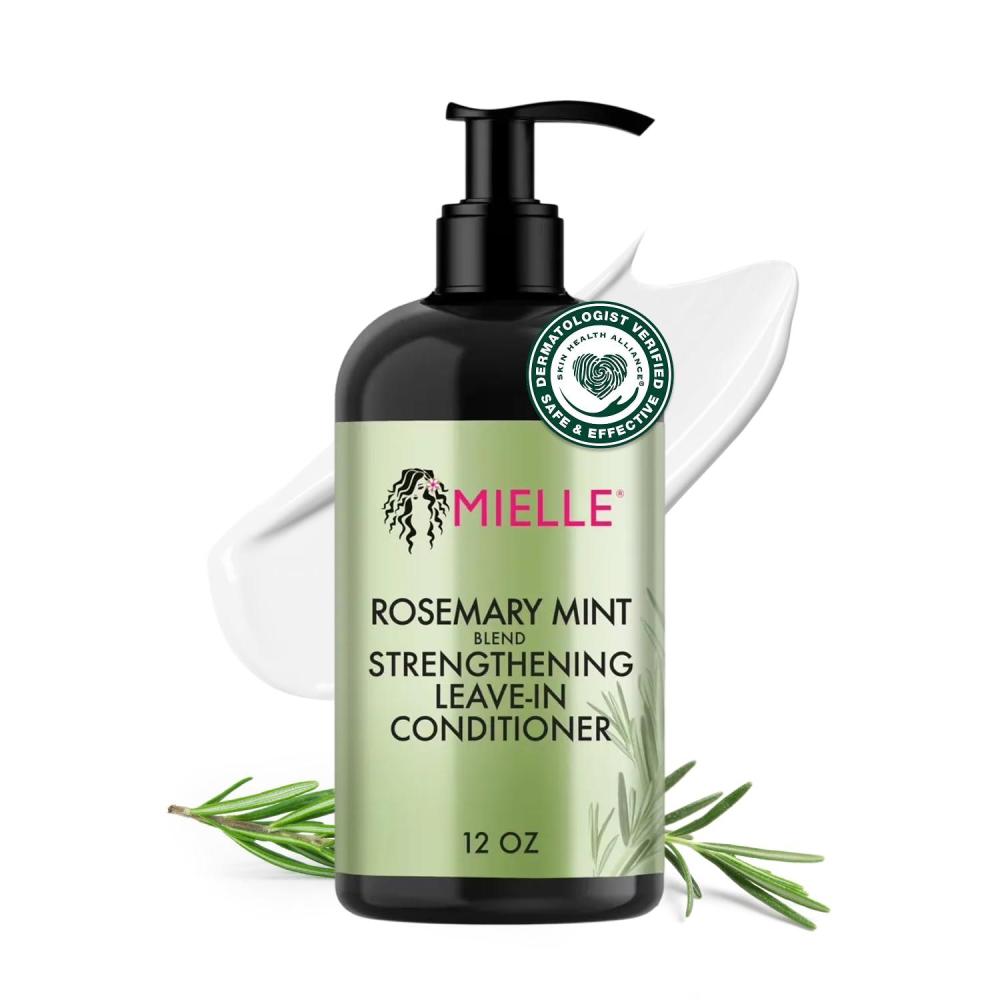imageMielle Organics Rosemary Mint Strengthening Leave In Conditioner for Curly Hair Hydrating Hair Moisturizer Infused with Biotin to Soften Protect amp Boost Shine 12 Oz