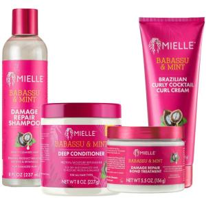 Babassu Mint Damage Repair Bundle – Shampoo, Deep Conditioner, Bond Treatment & Curly Cocktail Cream (4 Products)