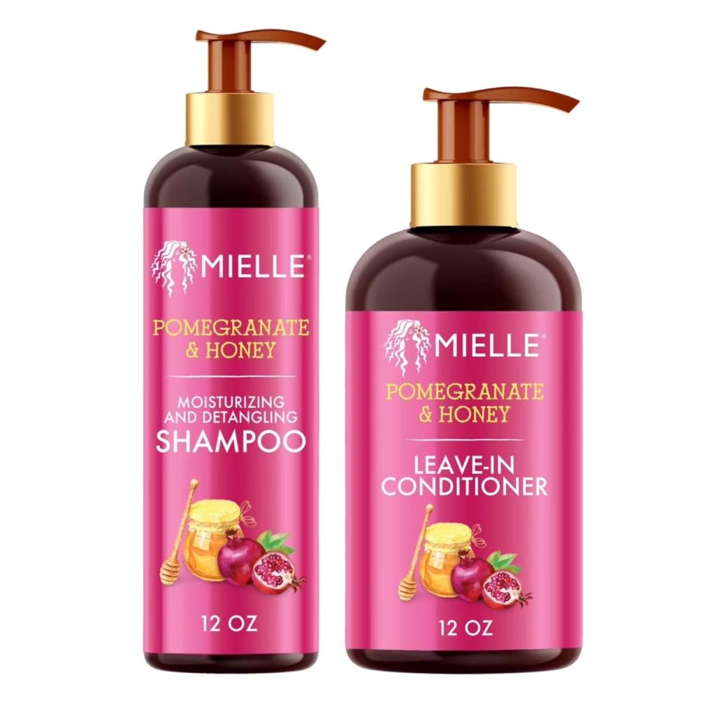 imageMielle Organics Pomegranate Honey Shampoo amp LeaveIn Conditioner for Thick Curly Type 4 Hair Moisturizing Curl Primer and Detangler Prevents Frizz for Damaged Hair Easy to Apply