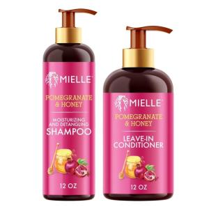 Mielle Organics Pomegranate Honey Shampoo & Leave-In Conditioner for Thick, Curly Type 4 Hair, Moisturizing Curl Primer, and Detangler, Prevents Frizz, for Damaged Hair, Easy to Apply