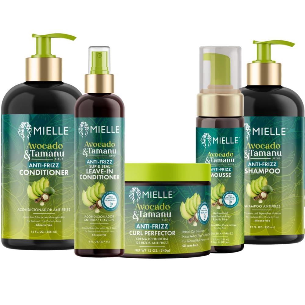 imageMielle AntiFrizz Set for Curly Hair Shampoo Conditioner Curl Cream LeaveIn Conditioner Mousse 5 Products