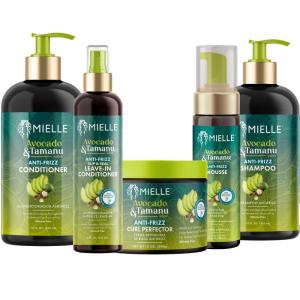 Mielle Anti-Frizz Set for Curly Hair – Shampoo, Conditioner, Curl Cream, Leave-In Conditioner, Mousse (5 Products)