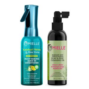 Mielle Organics Braid Refresh Duo – Rosemary Mint No Rinse Scalp & Edge Cleansing Oil infused with Biotin + Kalahari Melon & Aloe Leave-In Conditioner (2 Products)